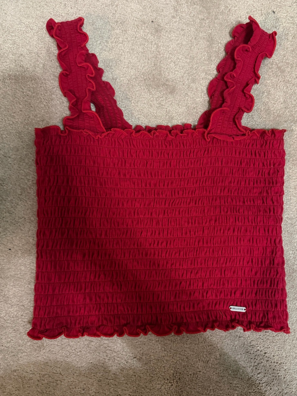 Hollister Red Smocked Ruffle Strap Tank